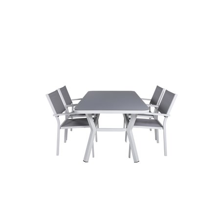 Virya Dining Table - White Alu / Grey Glass - small table+Copacabana Stacking Chair - White/Grey_4