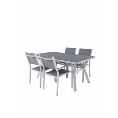 Virya Dining Table - White Alu / Grey Glass - small table+Copacabana Stacking Chair - White/Grey_4