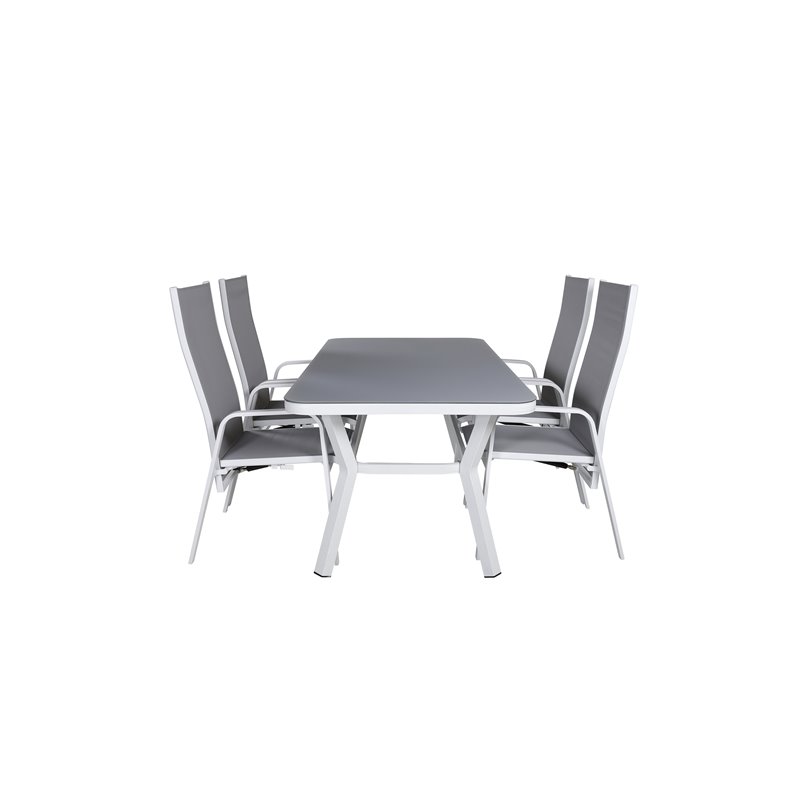 Virya Spisebord - Hvid Alu / Grå Glas - lille bord + Copacabana Lænestol - Hvid / Grå_4