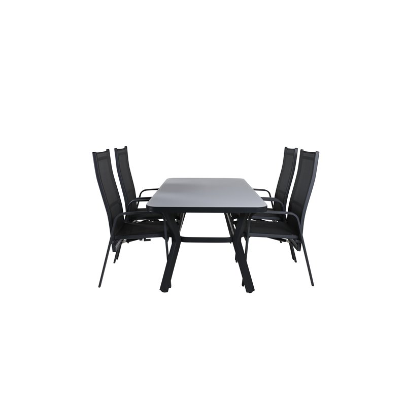 Virya matbord - svart Aluminium / grå glas - litet bord + copacabana vilostol stol - svart / svart_4