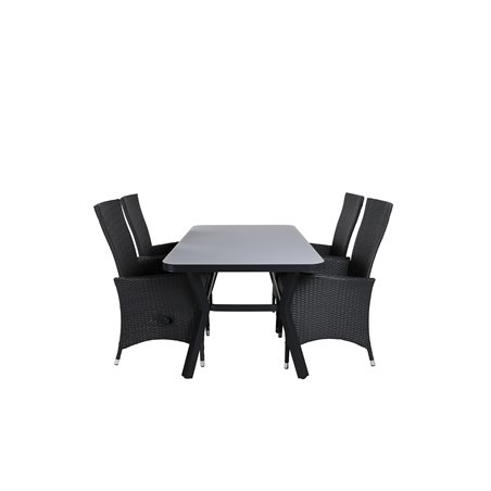 Virya Dining Table - BLACK Alu / Grey Glass - small table+Padova Chair (Recliner) - Black/Grey_4