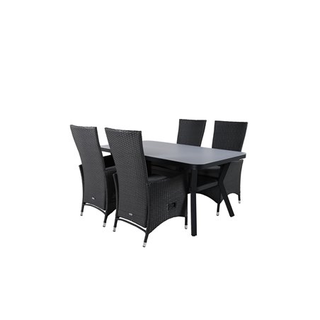 Virya ruokapöytä BLAC K Alu / Grey Glass - Pieni pöytä Padova -tuoli (Recliner) Black/Grey_4