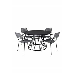 Tropea Dining Table - Black Steel / Grey Spray Glass, Lindos Armchair - Black Alu / Grey Rope_4