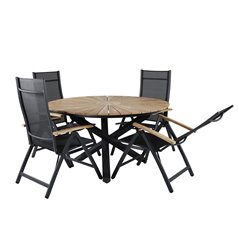 Mexico Table ø 140 - Black/Teak, Panama Light 5-pos Chair Black / Black and teak_4