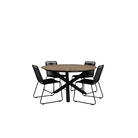 Mexico Table ø 140 - Black/Teak, Lindos Stacking Chair - Black Alu / Black Rope_4