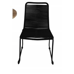 Mexico Table ø 140 - Black/Teak, Lindos Stacking Chair - Black Alu / Black Rope_4