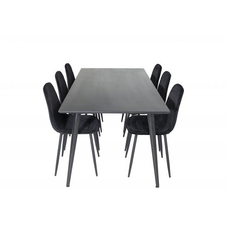 Dipp Dining Table - 180*90cm - Black Veneer / all black legs , Polar Diamond Dining Chair - Black Legs - Black Velvet_6