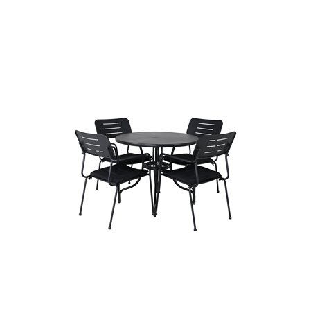 Nicke Dining Table - Black Steel - ø90cm, Nicke Dining chair w, armrest - Black Steel_4