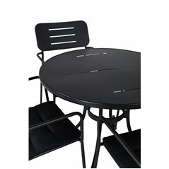 Nicke Dining Table - Black Steel - ø90cm, Nicke Dining chair w, armrest - Black Steel_4