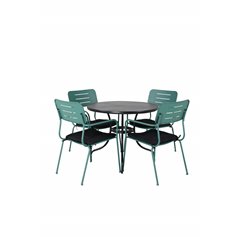 Nicke Dining Table - Black Steel - ø90cm, Nicke Dining chair w, armrest - Green Steel_4