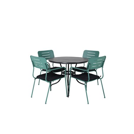 Nicke Dining Table - Black Steel - ø90cm, Nicke Dining chair w, armrest - Green Steel_4