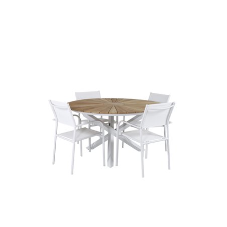 Mexico Table ø 140 - White/Teak, Santorini Arm Chair (Stackable) - White Alu / White Textilene_4