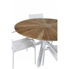 Mexico Table ø 140 - White/Teak, Santorini Arm Chair (Stackable) - White Alu / White Textilene_4