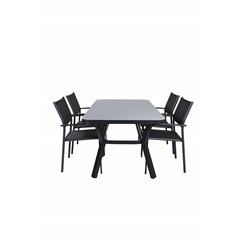 Virya Dining Table - BLACK Alu / Grey Glass - small table+Santorini Arm Chair (Stackable) - Black alu / Black Textilene_4