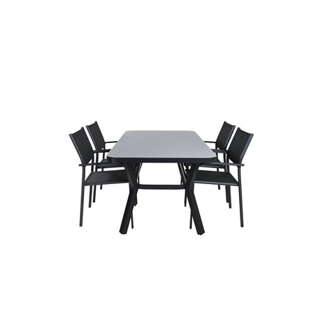 Virya Dining Table - BLACK Alu / Grey Glass - small table+Santorini Arm Chair (Stackable) - Black alu / Black Textilene_4