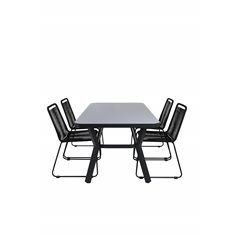 Virya Dining Table - BLACK Alu / Grey Glass - small table+Lindos Stacking Chair - Black Alu / Black Rope_4