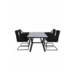 Virya ruokapöytä BLAC K Alu / Grey Glass - Pieni pöytä Lindos Carmstol epäonnistuneella mustalla teräksellä