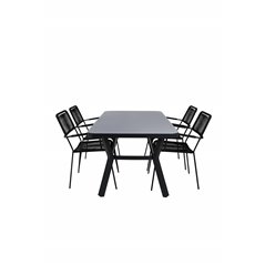 Virya Dining Table - BLACK Alu / Grey Glass - small table+Lindos Armchair - Black Alu / Black Rope_4