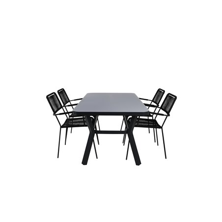 Virya Spisebord - SORT Alu / Grå Glas - lille bord + Lindos Lænestol - Sort Alu / Sort reb_4