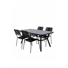 Virya Dining Table - BLACK Alu / Grey Glass - small table+Lindos Armchair - Black Alu / Black Rope_4