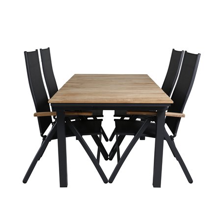 Mexico Table 160/240*90 - Black/Teak, Panama Light 5-pos Chair Black / Black and teak_4