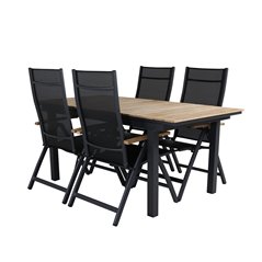 Mexico Table 160/240*90 - Black/Teak, Panama Light 5-pos Chair Black / Black and teak_4