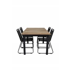 Mexico Table 160/240*90 - Black/Teak, Lindos Stacking Chair - Black Alu / Black Rope_4