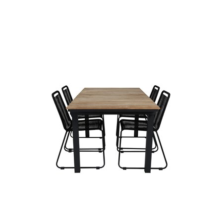 Mexico Table 160/240*90 - Black/Teak, Lindos Stacking Chair - Black Alu / Black Rope_4