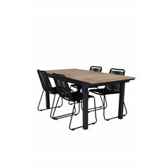 Mexico Table 160/240*90 - Black/Teak, Lindos Stacking Chair - Black Alu / Black Rope_4