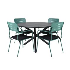 Alma Dining Table - Black Alu - ø120cm, Nicke Dining chair w, armrest - Green Steel_4