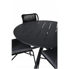 Alma Dining Table - Black Alu - ø120cm, Julian Dining Chair - Black Steel / Black Rope (stackable)_4