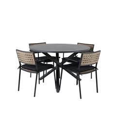 Alma Dining Table - Black Alu - ø120cm, Paola Dining Chair - Black Steel / Nature Wicker / Black Cushion_4