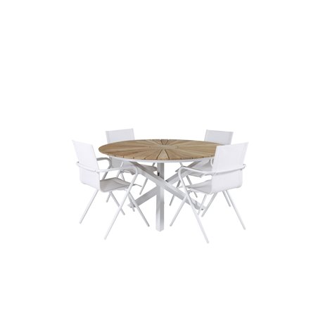 Mexico Table ø 140 - White/Teak, Alina Dining Chair - white Alu / White Textilene_4