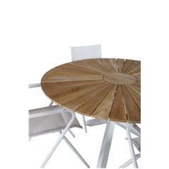 Mexico Table ø 140 - White/Teak, Alina Dining Chair - white Alu / White Textilene_4