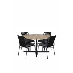 Cruz Dining table - Black Steel / Acacia (teak look) ø140cm, Julian Dining Chair - Black Steel / Black Rope (stackable)_4