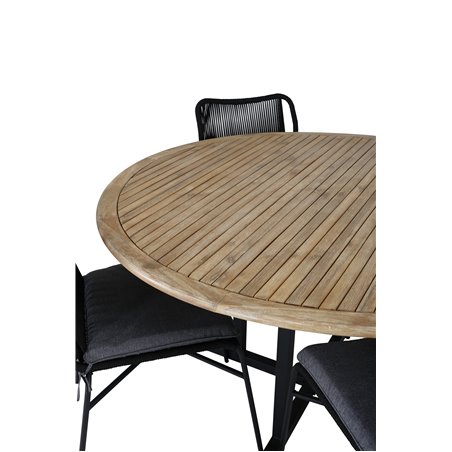 Cruz Spisebord - Sort Stål / Acacia (teak-look) ø140cm, Julian Dining Chair - Sort Stål / Sort Reb (stabelbar) _4