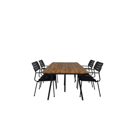 Chan Dining Table - Black Steel / Acacia (teak look) - 200cm+Nicke Dining chair w. armrest - Black Steel_4
