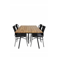 Chan Dining Table - Black Steel / Acacia (teak look) - 200cm+Julian Dining Chair - Black Steel / Black Rope (stackable)_4