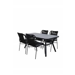 Virya Dining Table - BLAC K Alu / Grey Glass - Small Table+Julian Black Steel / Black Rope (pinottavissa) 4 4 4