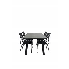 Paola Dining Table - Black Steel / Nature Wicker - 200*100+Nicke Dining chair w. armrest - Black Steel_4