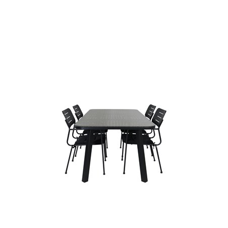 Paola matbord - svart stål / natur korg - 200 * 100 + nicke matsal stol w. Armstöd - Svart Stål_4