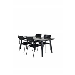 Paola matbord - svart stål / natur korg - 200 * 100 + nicke matsal stol w. Armstöd - Svart Stål_4
