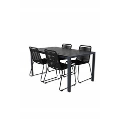 Break pöytä 150*90 – Black/Black, Lindos Stacking Chair – Black Alu/Black Rope