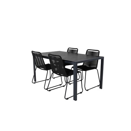 Break pöytä 150*90 – Black/Black, Lindos Stacking Chair – Black Alu/Black Rope