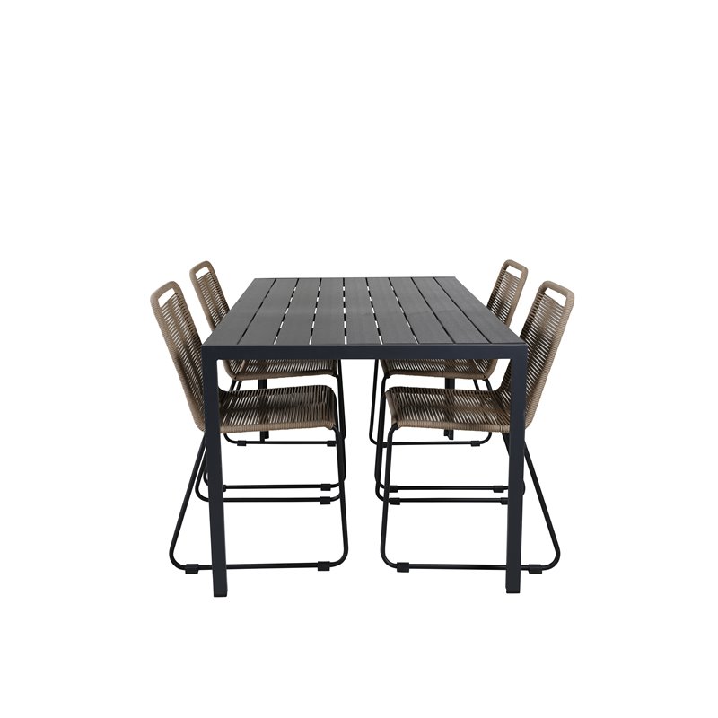 Break pöytä 150*90 Black/Black, Lindos Stacking Chair - Black Alu / Latte Rope