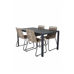 Break Table 150*90 - Black/Black, Lindos Stacking Chair - Black Alu / Latte Rope_4