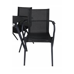 Santorini Matbord ø 100 - svart alu / grå glas, Alina Dining Chair - Black Alu / Black Textilene_4