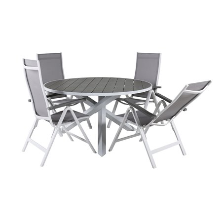 Parma Tabell Ø 140 - Vit / Grå, Albany Light 5-Pos Vit Aluminium / Grå Textilene_4