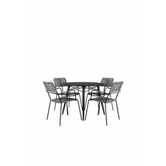 Santorini Matbord ø 100 - svart alu / grå glas, Lindos Armchair - Black Alu / Grey Rope_4