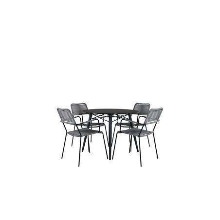 Santorini Matbord ø 100 - svart alu / grå glas, Lindos Armchair - Black Alu / Grey Rope_4